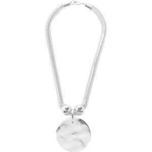 Silver Hammered Metal Statement Necklace Set with Lobster Clasp Closure, Disc Co